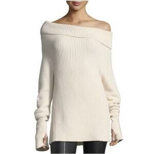 Helmut Lang Folded Off The Shoulder Ribbed Long Sleeve
Sweater Cream Size Small